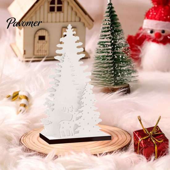 Warm Atmosphere Room Decor LED Wooden Christmas Tree Tabletop Decor, Glowing Hollow Light Up Seasonal Home Interior Accents Ornaments for Holiday