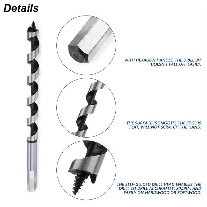 Auger Drill Bits Set Extra Long Extension Spiral Twist Brad Point For Wood Deep Hole Hard Soft Plastic Hex Shank Woodworking