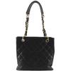 PST Chain Tote Shoulder Bag A20994 Matelasse Black Caviar Skin Women Used