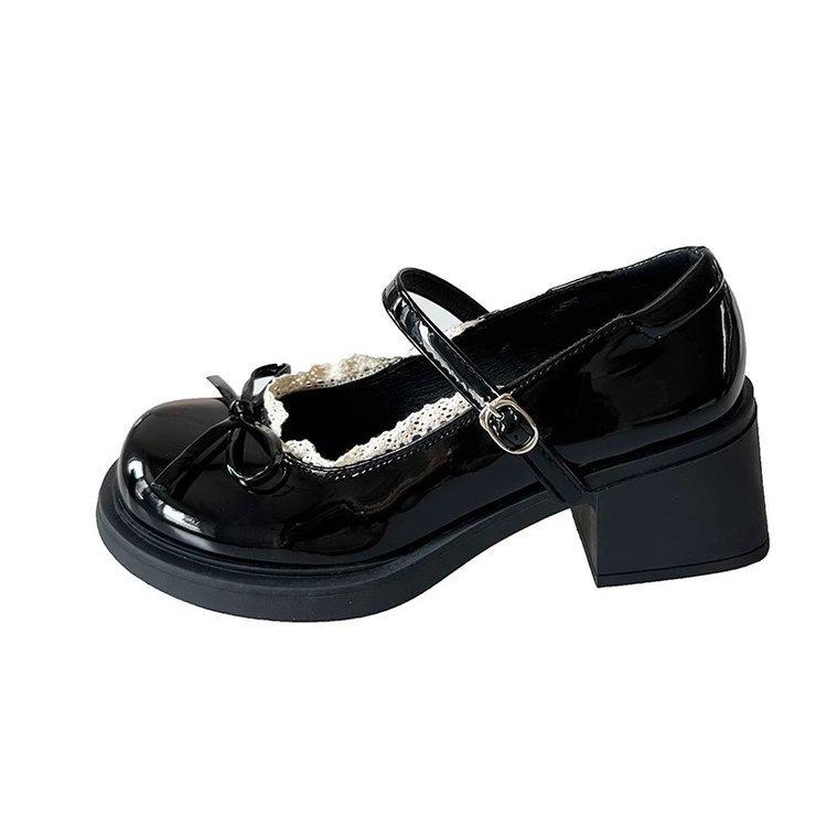 Japonské jk se sukní malé kožené 2025 podzim nové všestranné lehké ústa krajkový mašličkový silný podpatek boty Mary Jane ženy