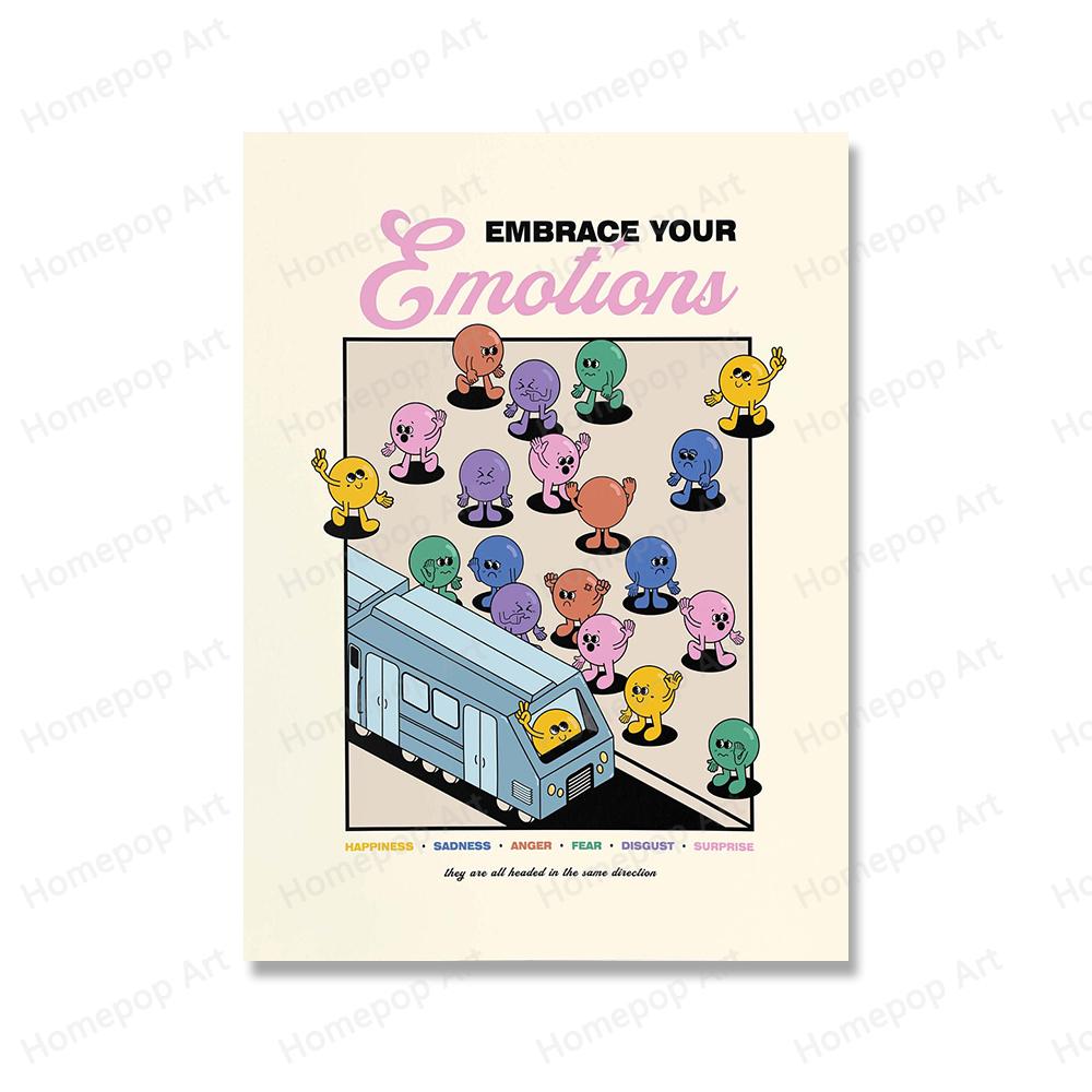 Cartoon Positive Retro Quote Print Feelings Self Love Emotions Art Poster Trendy Abstract Canvas Painting Living Room Home Decor
