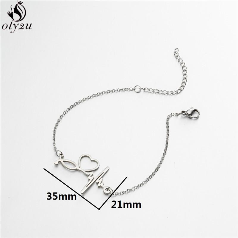 Stainless Steel Electrocardiogram Charm Bracelet for Women Hollow Love Heart Wristband Jewelry Doctor Nurse ECG Bracelets Gifts