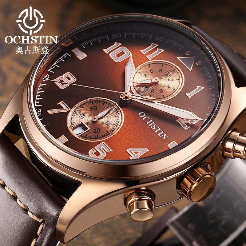 Quartz Chronograph Watch Luminous Waterproof Wrist Watch Leather Strap Date Function Pilot Style