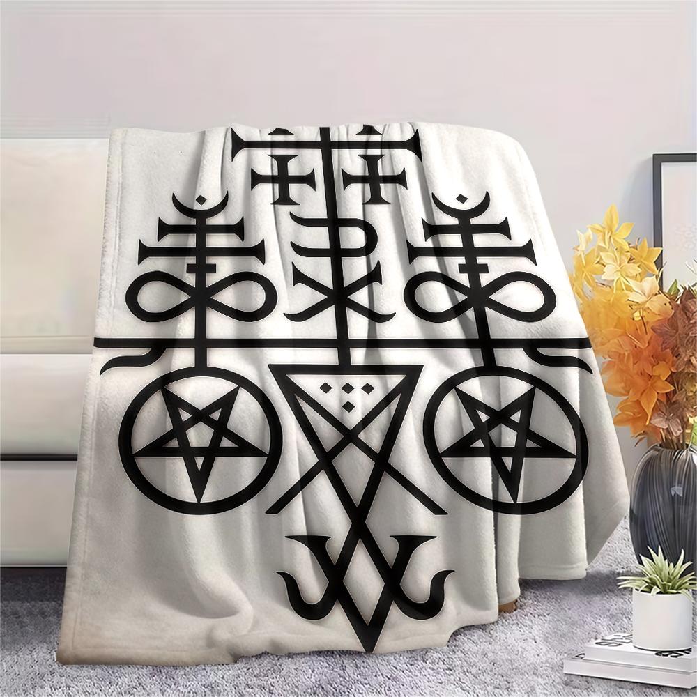 1 ks Flanelová deka s potiskem symbolu Satana, Vysoká kvalita, Pro všechna roční období, Domácí dekorace, Teplo a pohodlí, Perfektní pro vánoční dárky