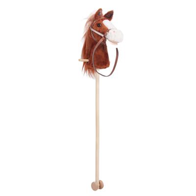 Kids Horse Head Stick Toy Cute Expression Soft Plush Stuffed Stick Horse with Sliding Wheels Coffee