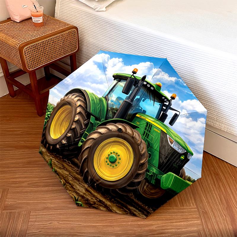 1 Pezzo Ombrello Pieghevole Automatico - Fantasia Trattore Verde, Design Portatile e Pieghevole con 8 Stecche, Regali di Natale e Compleanno