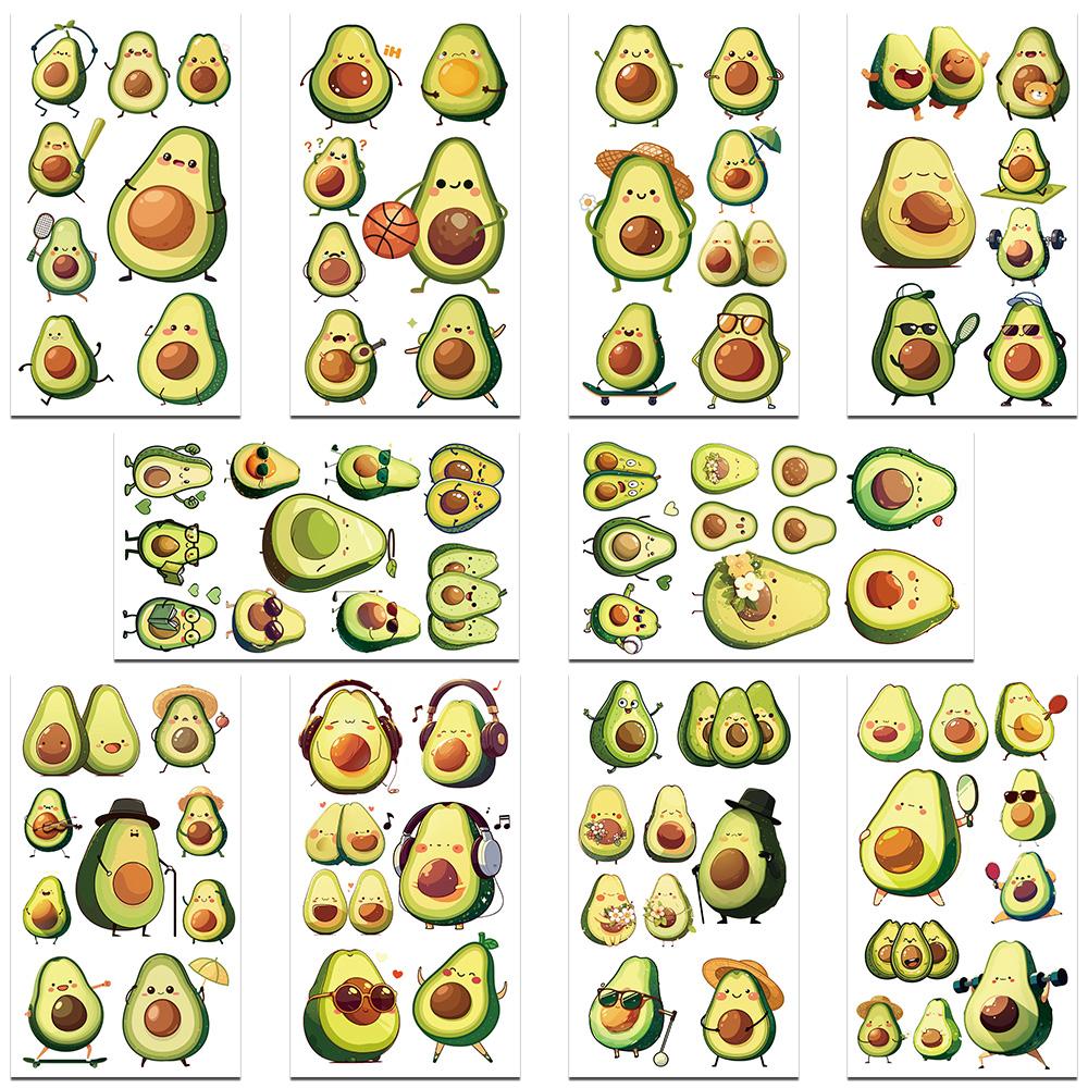 10 arkuszy Kreskówkowe Słodkie Naklejki Tatuaże Awokado na Ramię Twarz Ciało Tymczasowe Fałszywe Wodoodporne Naklejki Tatuaże Dzieci Kreatywne Prezenty