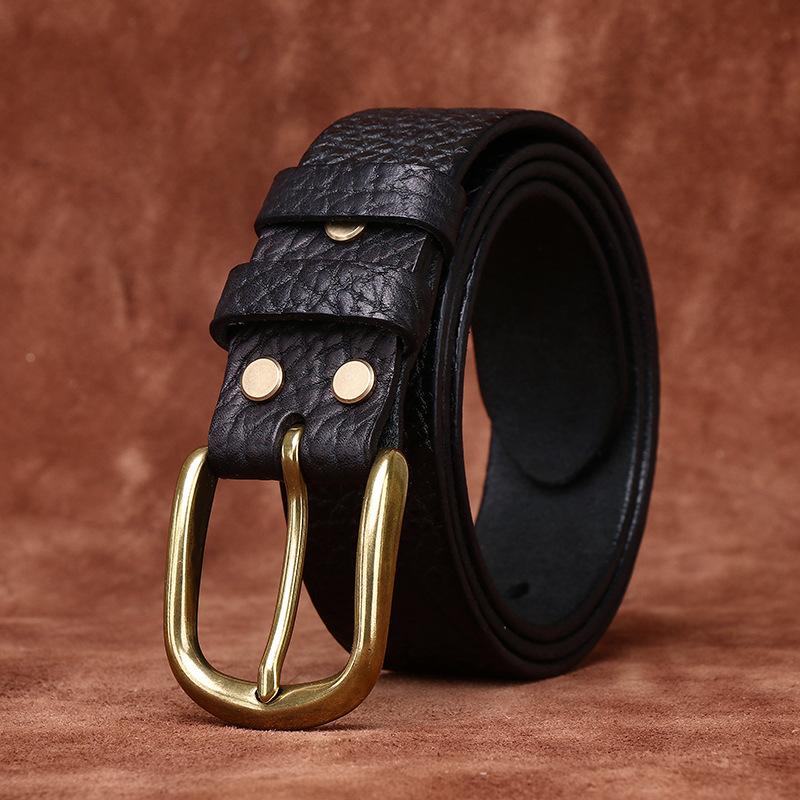 3.8CM Pure Thick Cowhide High Quality Genuine Leather Belts for Men Brand Strap Male Brass Buckle Business Jeans Cowboy Cintos