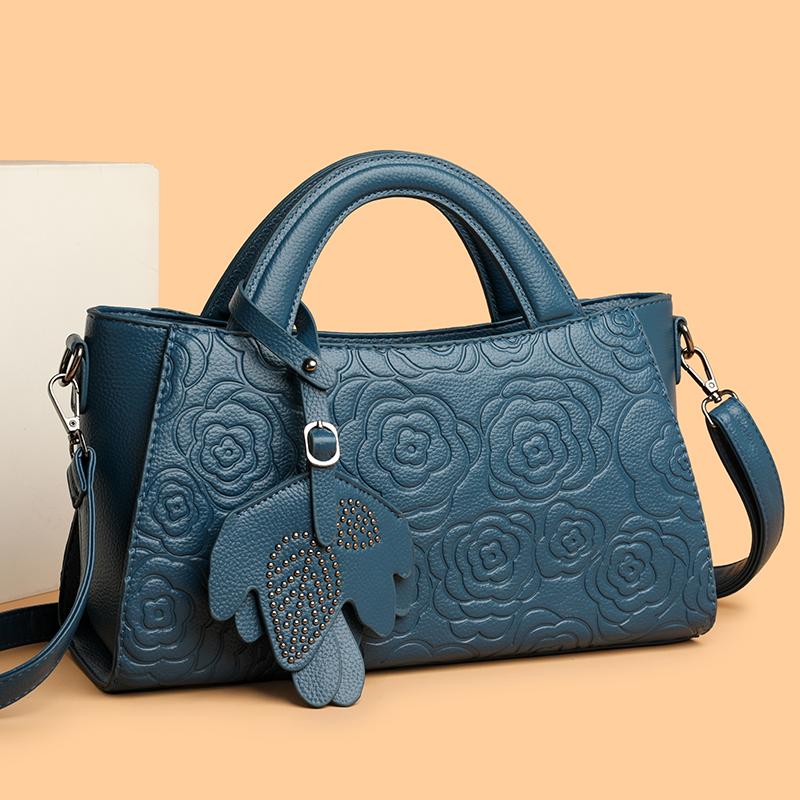 Elegant Embossed Flower Design Faux Leather Tote Bag with Adjustable Shoulder Strap