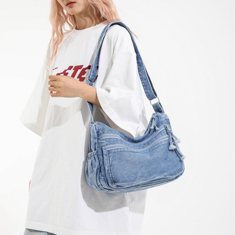 Denim bag women's tote bag large capacity 2025 summer shoulder bag new fashion simple commuter messenger bag