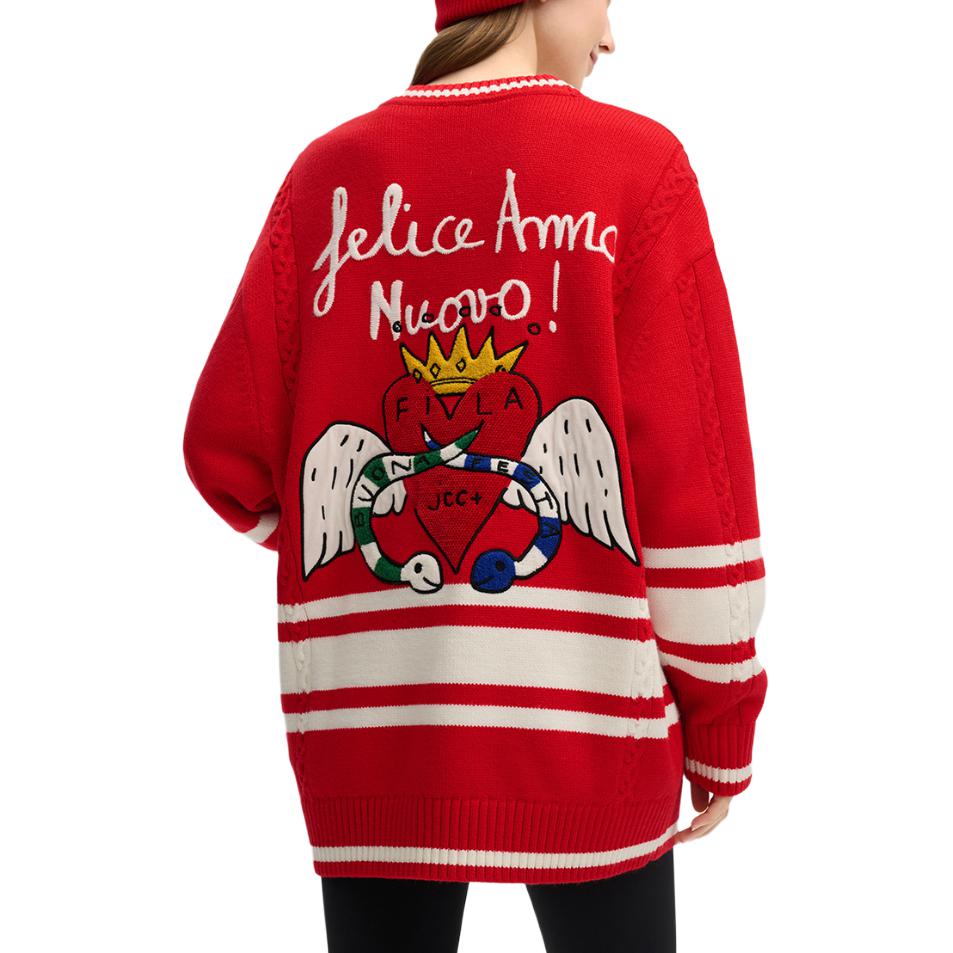 FILA CNY Series Comfortable Breathable Fashion Woven Jacket Knit Sweater Women outerwear Legendary-Red F11W519404FRD