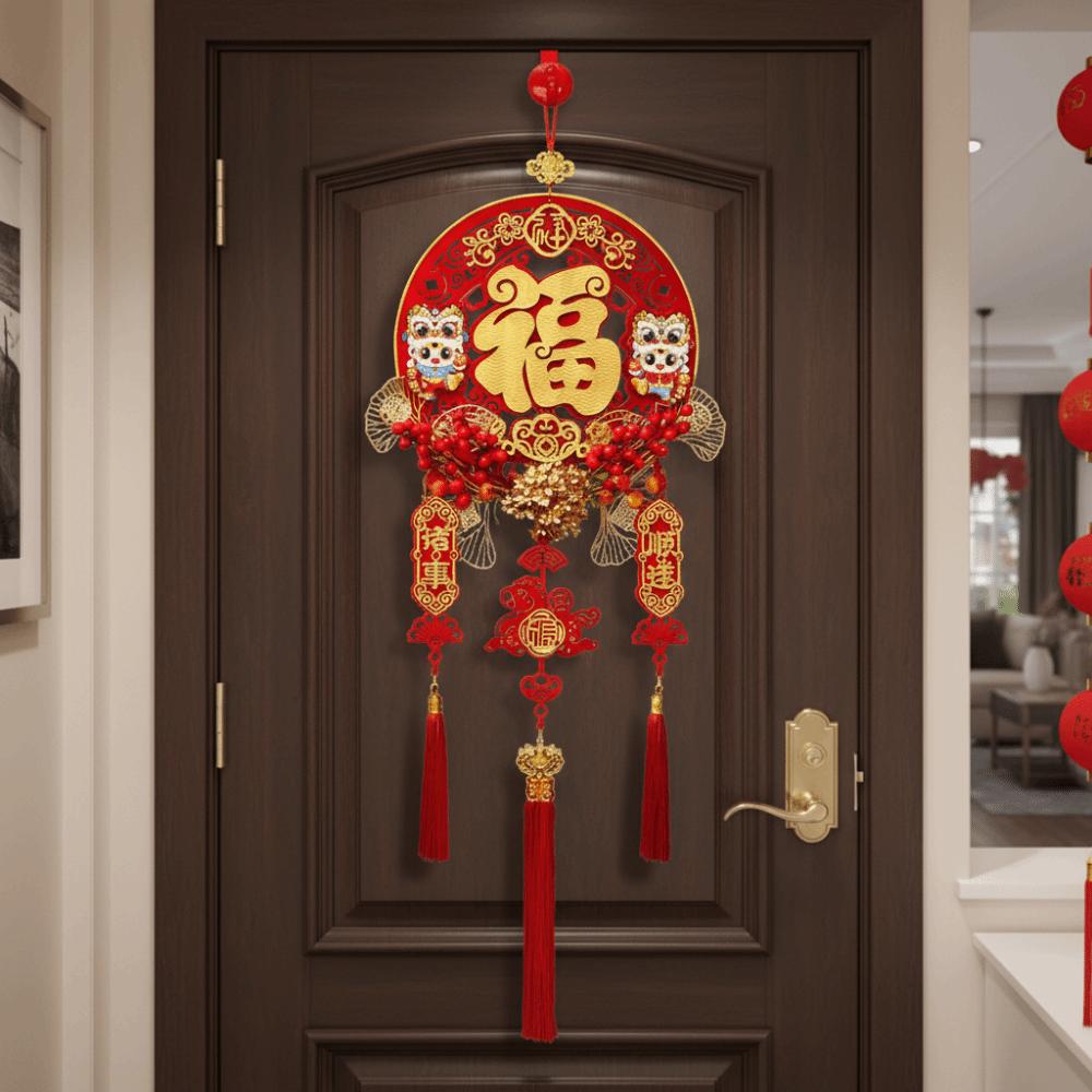 Traditional Chinese Lucky Character Pendants Flocking Chinese Knot Pendant  Spring Festival