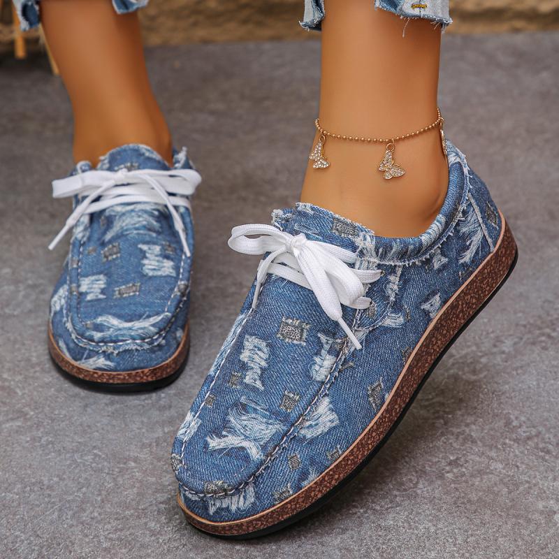 Brand Design Denim Lace Up Canvas Shoes Women 2026 Autumn Comfort Non Slip Flats Sneakers Plus Size Woman's Casual Driving Shoes