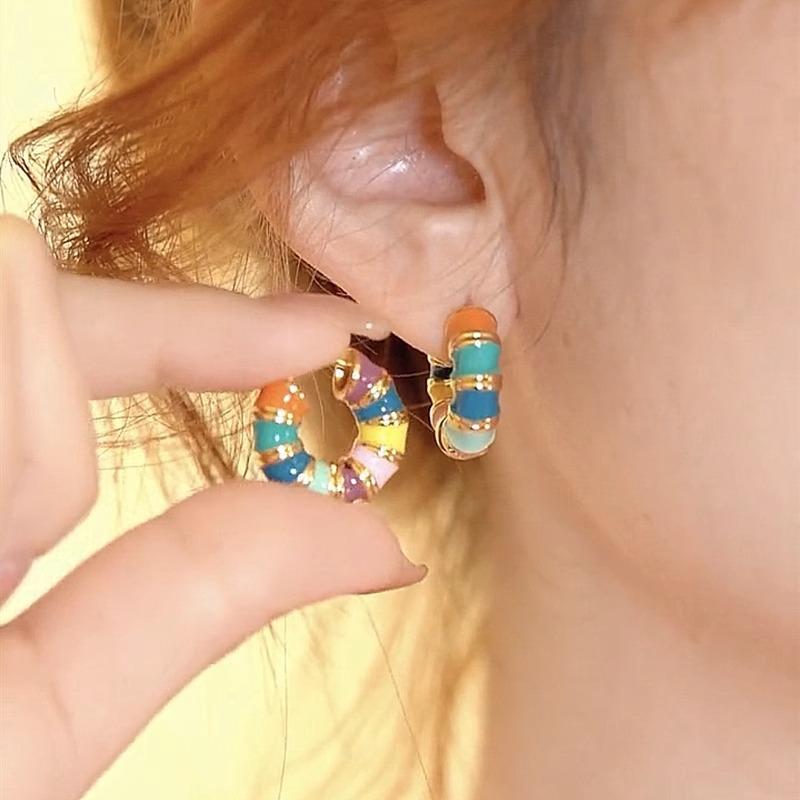 Seven-coloured Enamel Drip Glaze Earrings Heavy-duty Design Heavy Fashion Senior Sense Earrings Trendy Gift Elegant Lady's Accessories Classic Jewelry