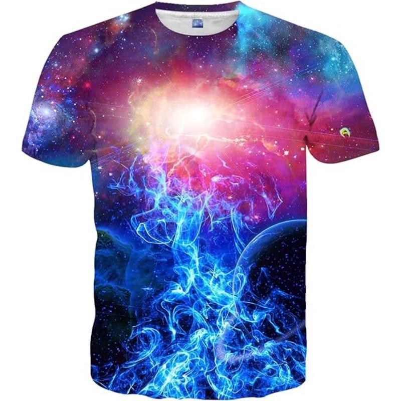 Popular Sale Stylish Outdoor Comfort Polyester Men's Short Sleeve T-Shirt with Interstellar Sci-Fi Pattern Digital Print