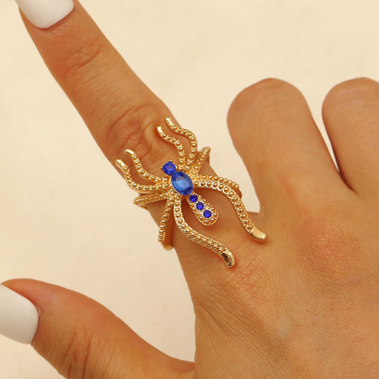 

Exquisite Crystal Spider Ring for Women Coloful Zircon Inlay Rings Insect Banquet Accessories Personality Punk Finger Zircon