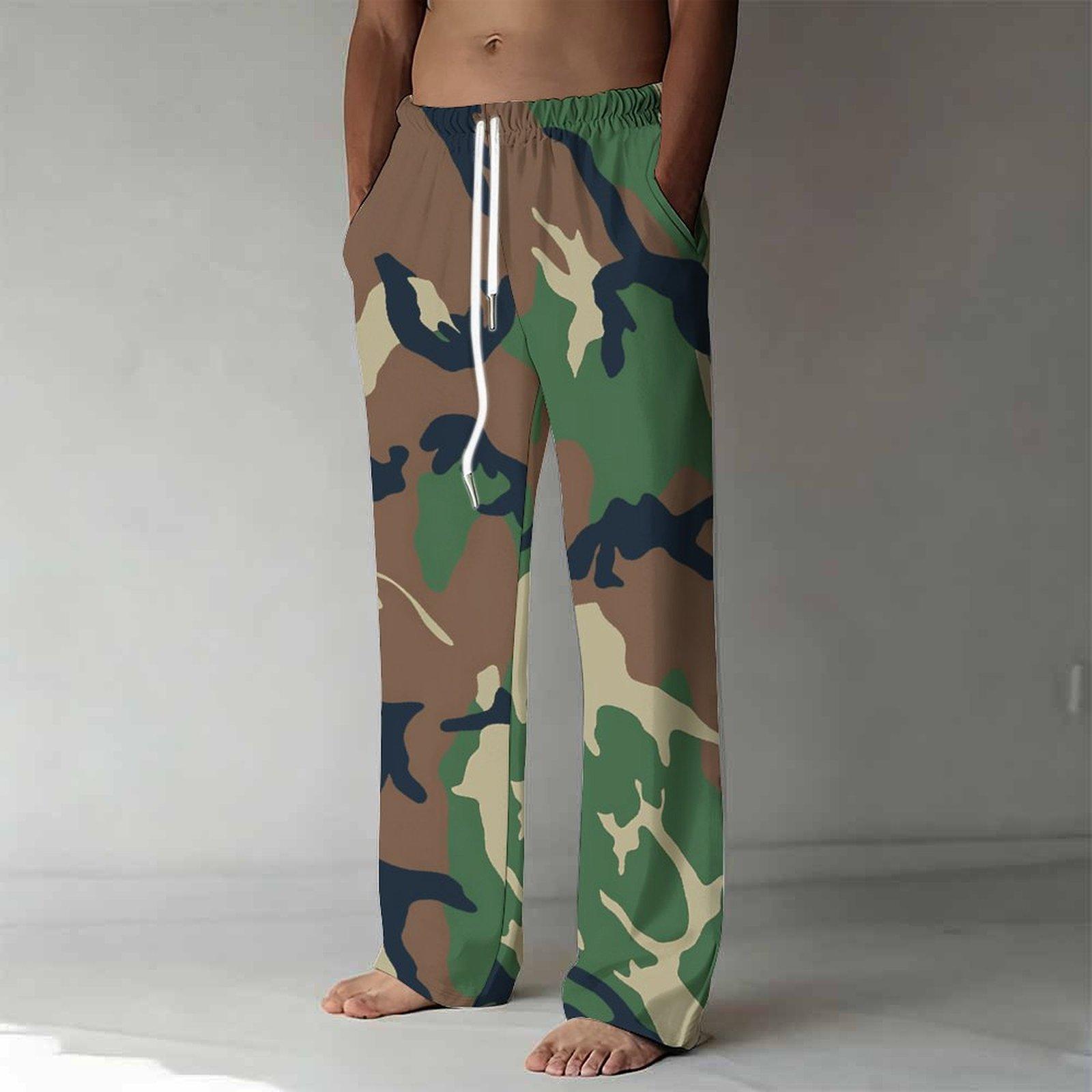 

Men s Loose Casual Solid Color Trousers Camouflage Printed Straight Pants 8XL
