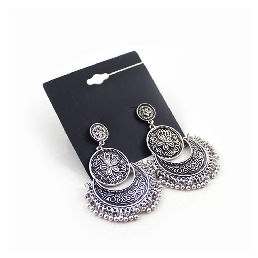 Ethnic Classic Boho Jewelry Carved Flower for Women Drop Earrings Tassel Dangle Earring Small Bells