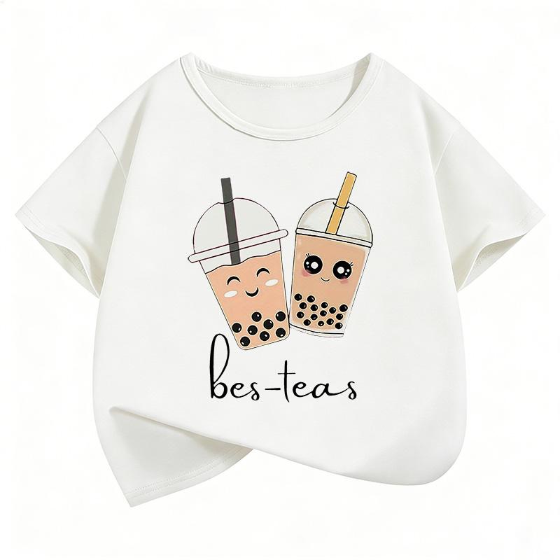 Kawaii Tea Design Cartoon T Shirts Short Sleeve Kids Children's T-shirt Boys Girls Summer Spring Casual Top Tee Shirt