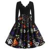 Kvinner Vintage Langermet Halloween 1950 Housewife Evening Party Ball Dress