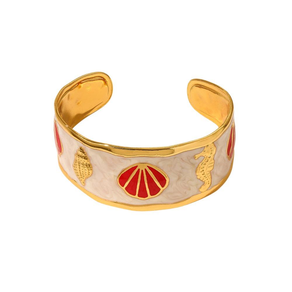 Открытый Винтажный Браслет-Браслет с Эмалью Клоазоне Морской Конёк Женский Браслет на Руку Браслет с Капельной Эмалью Женский красный