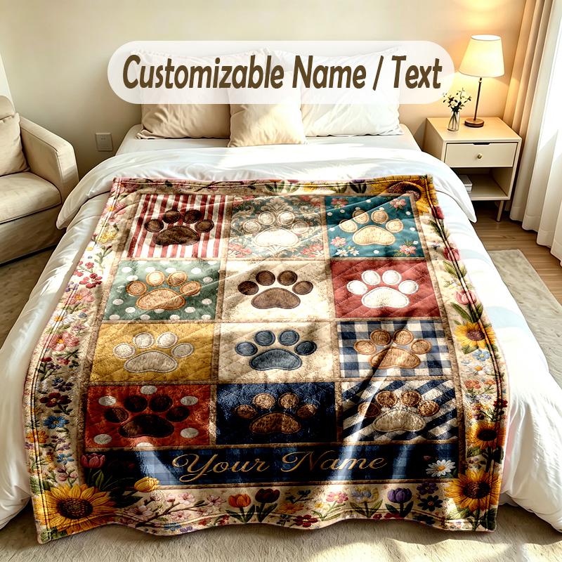 Dog Theme Soft Blanket Personalized Custom Name Text Print Warm Blanket Home Sofa Bedroom Decor