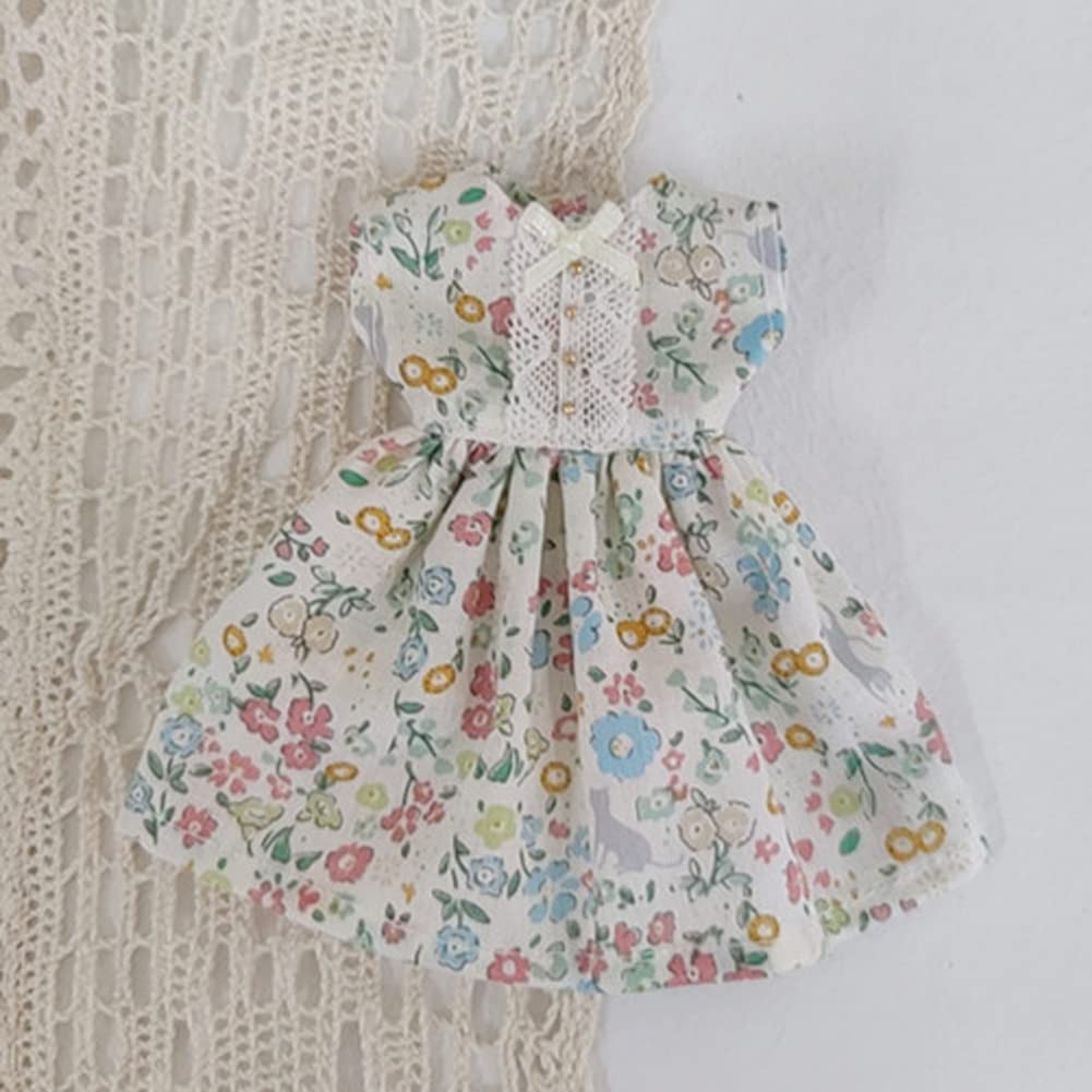 rakulifey Blythe Outfit, Floral Print, One-Piece Outfit for Blythe Dolls, Compatible with Licca-chan Dolls and Obitsu 24 Dolls (White Flowers)