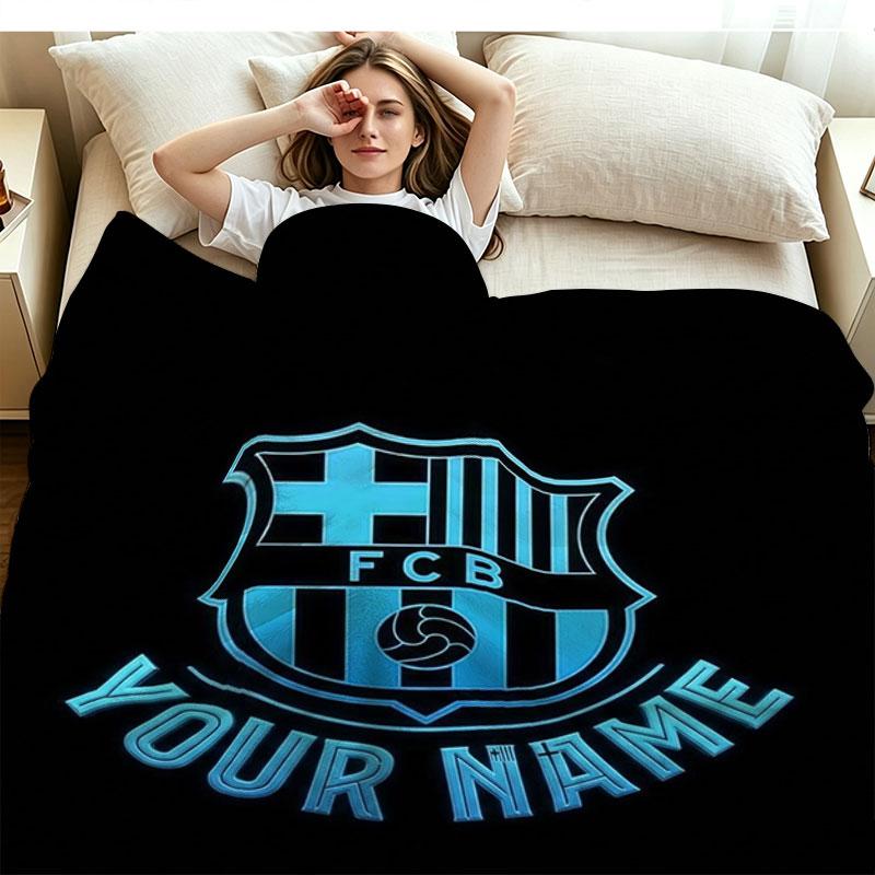 1PC FC Barcelona Custom Name Patterned Flannel Blanket Suitable For All Seasons for Home Decor Warmth and Comfort Gifts Holiday Present
