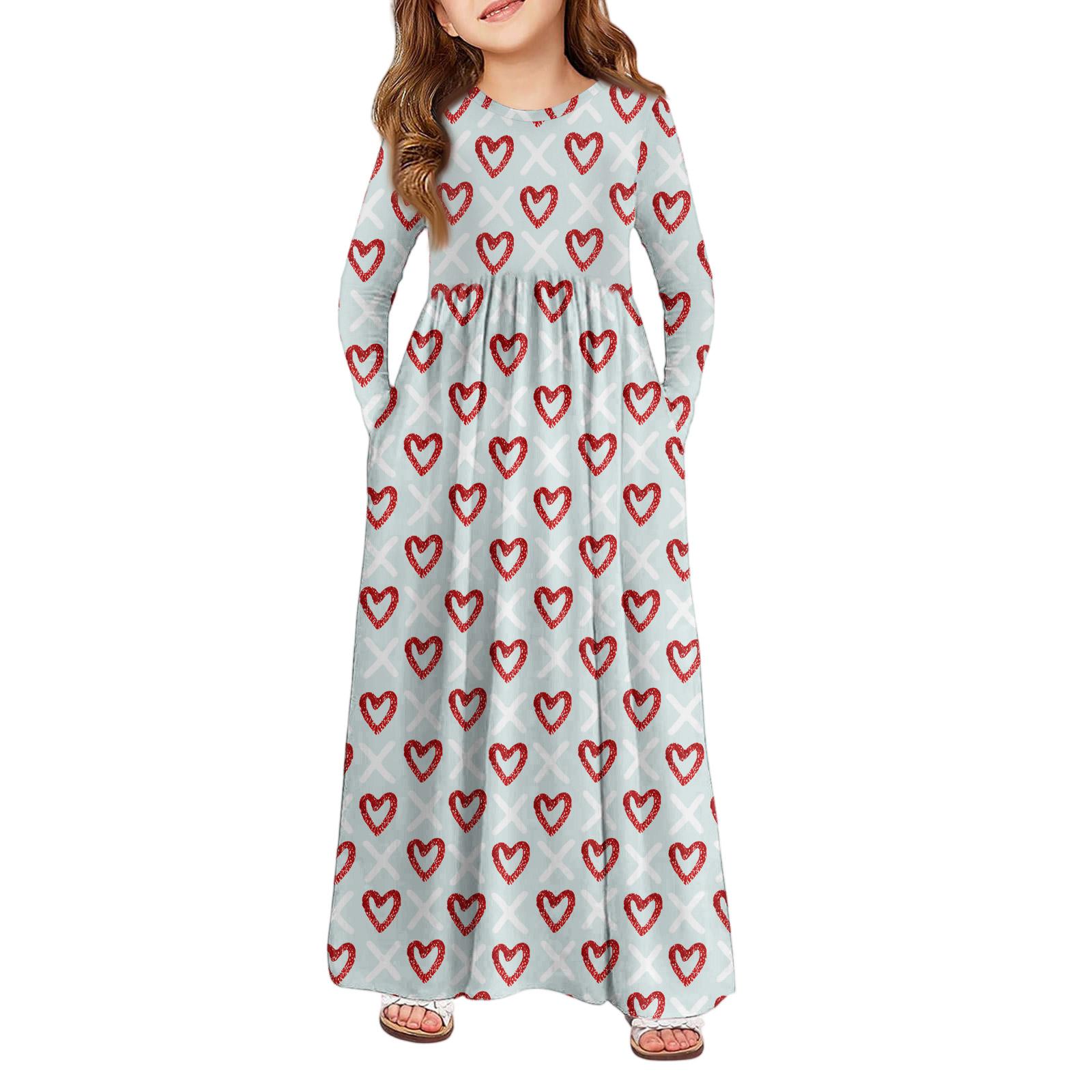 

Girls Maxi Dress - Long Sleeve Pocket Dress Valentine s Day 160 кавун червоний колір