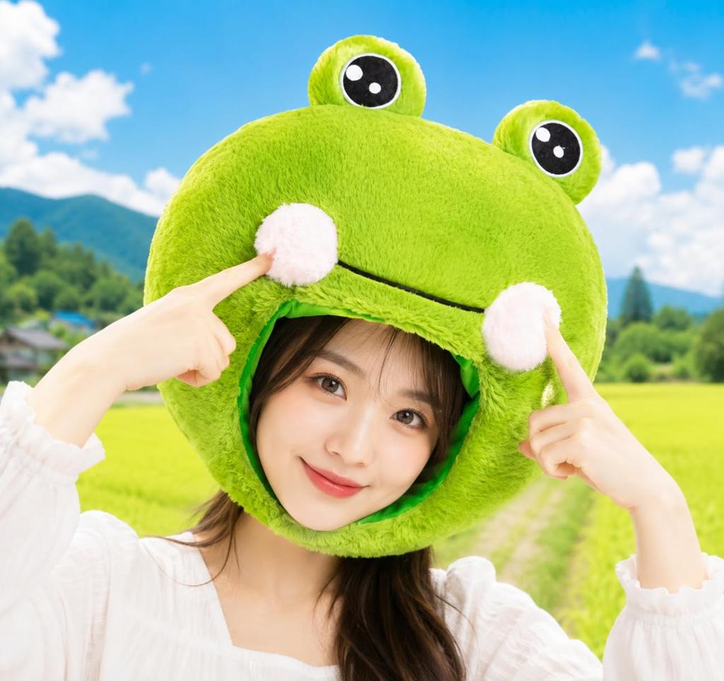 [DOKiDOKi] Frog Hat Cosplay Transformation Mask Frog Halloween Headgear Plush Costume Fluffy Cute 4518 [Item]
