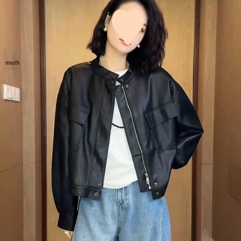 2024 Chic Autumn Women's Versatile High-End Loose Leather Jacket