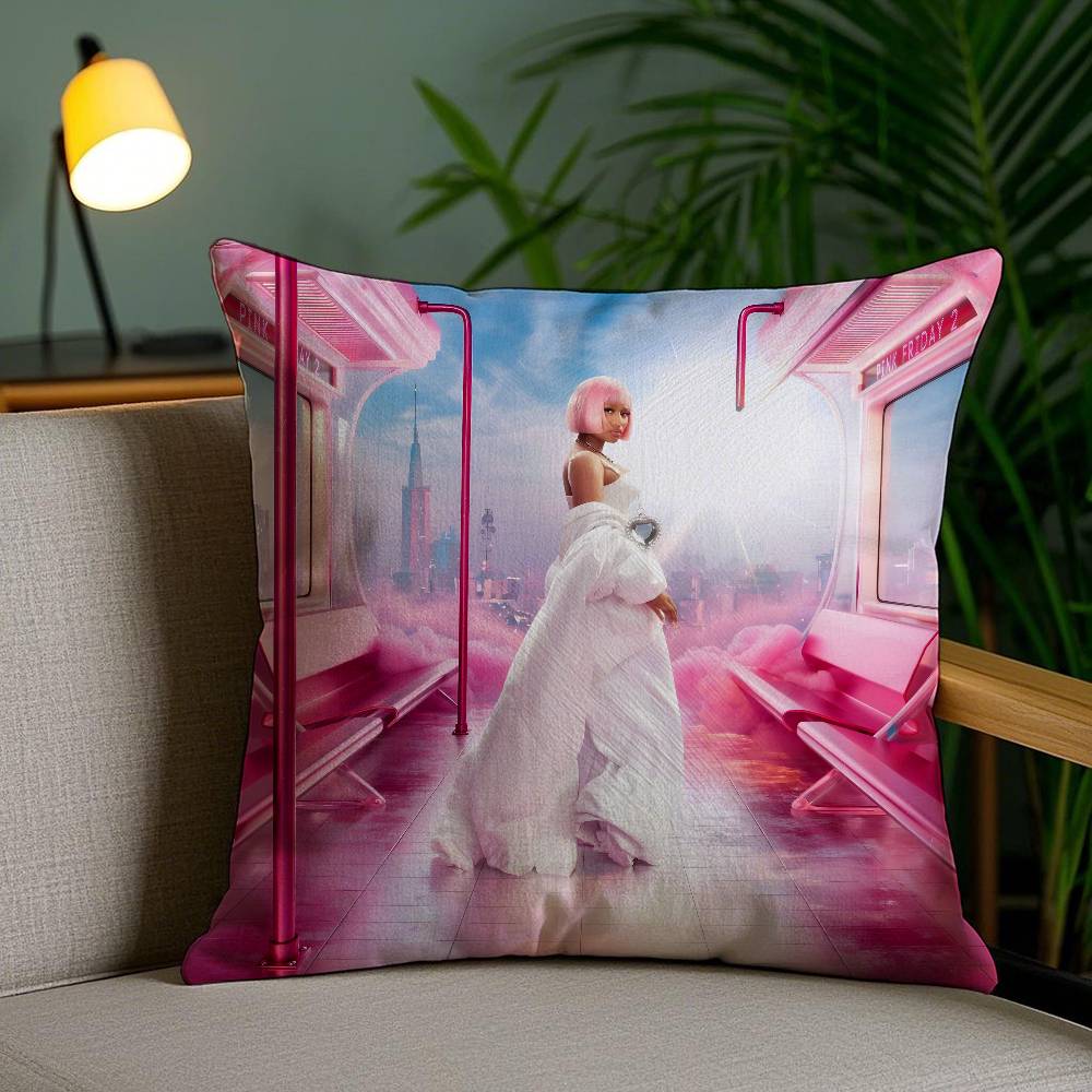 Minaj-Singer Pink Friday-P Pillow Case Anti-dustmite Pillowcase Invisible zipper silky short plush Sofa cushion cover
