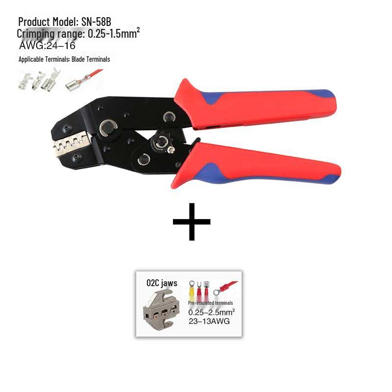 SN-58B Crimping Pliers Set for Pre-Insulated and Bare Terminals with Jaws 2546B/06WF/03H/06/02C