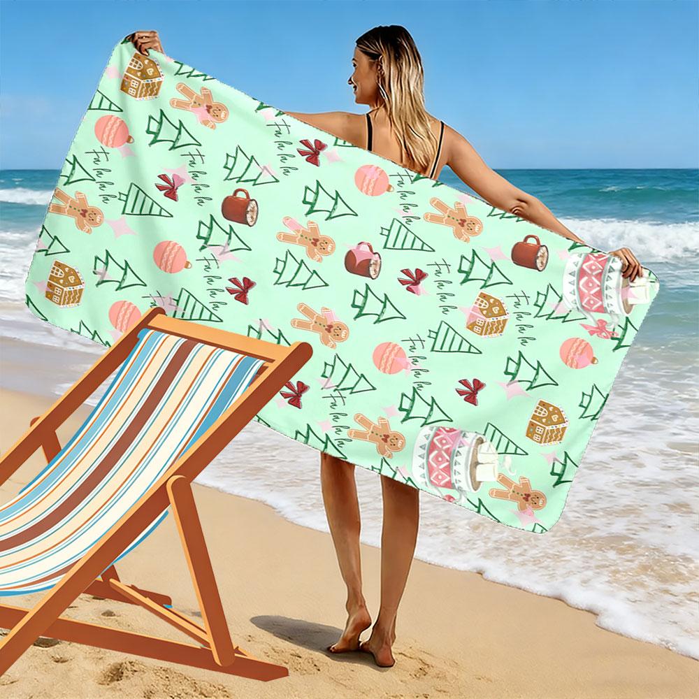 Whimsical festive cheer Print beach towel, quick drying, suitable for travel, outdoor sports, jogging, the beach and swimming, gift