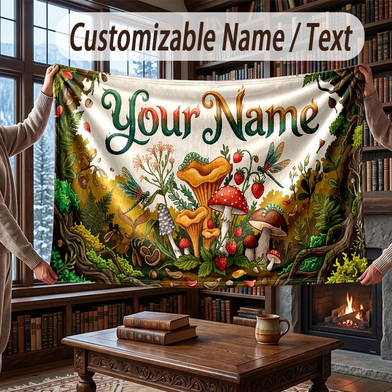 Tematická deka Les hub s vlastním jménem a textem Personalizovaná deka Měkká útulná deka pro domácnost pohovku postel