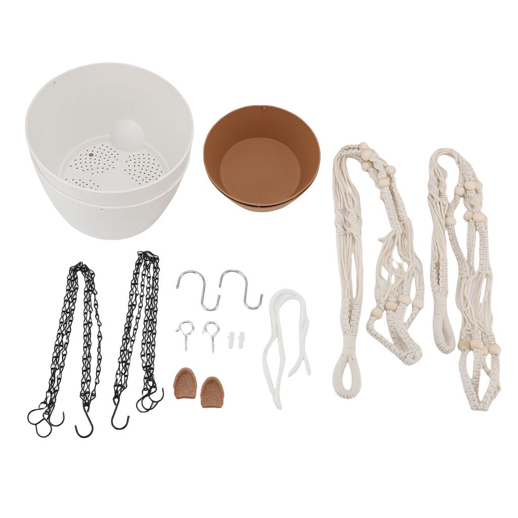 2 Pack 10 Inch Self Watering Hanging Planter Plastic Wood Hanging Flower Pot Basket with Drainage