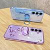 KADEM For Samsung Galaxy M52 5G Flower Pattern Back Cover Ring Kickstand Glitter Gradient TPU Phone Case