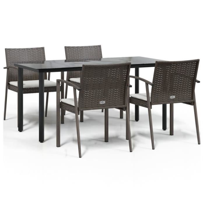 VidaXL Garden Dining Set 5 Pcs Cushions Woven Resin Steel 3186993