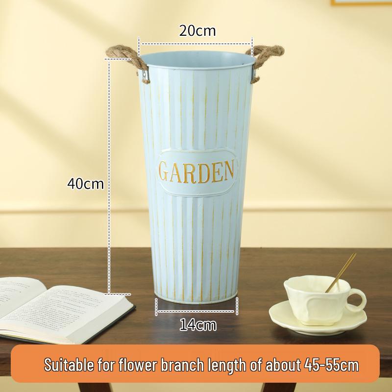 Secchio Fiori in Latta Retro Blu: Vaso per Fiori Freschi e Secchi per Arredamento Casa e Fioreria