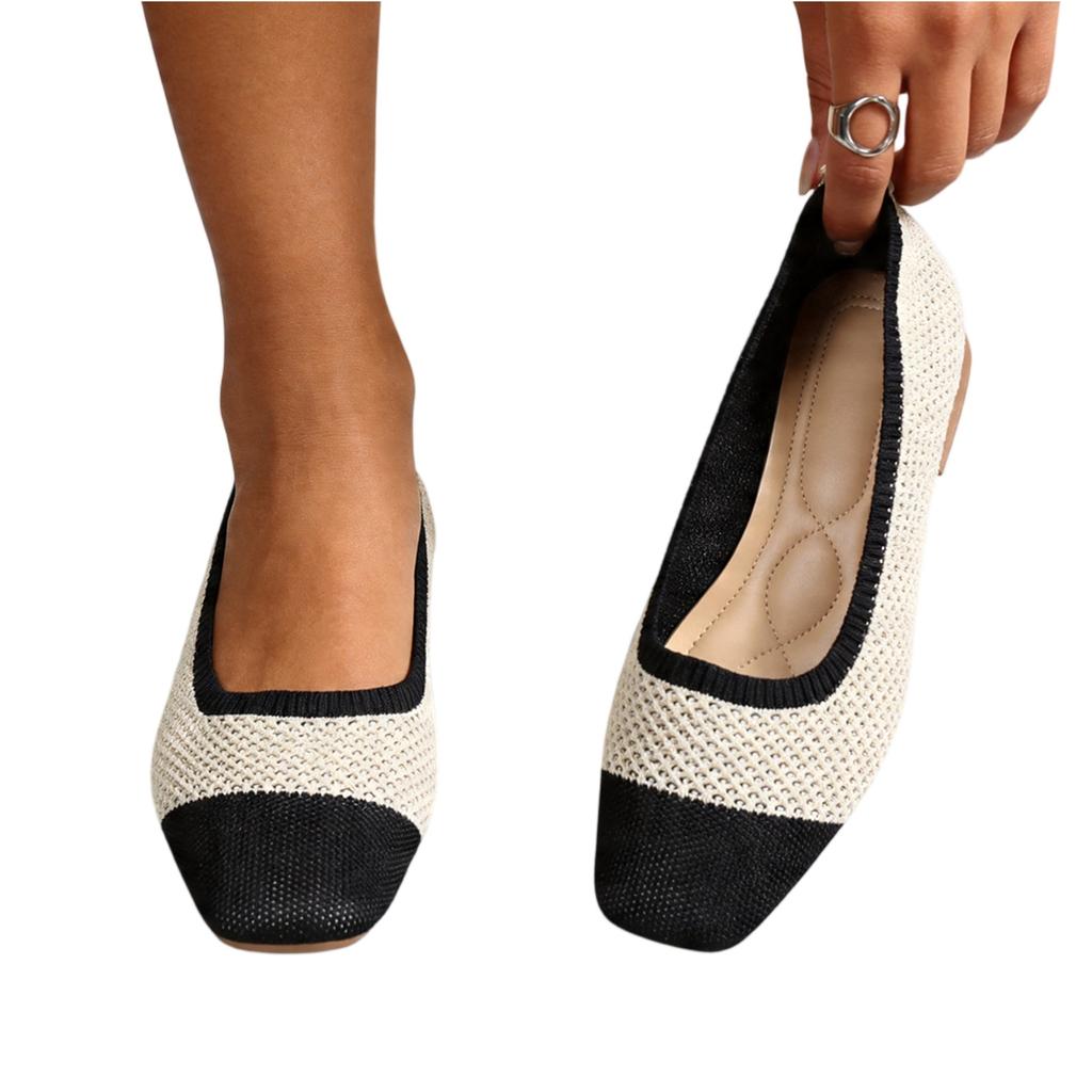 Women's Plus Size Casual Loafers Square Toe Slip On Lightweight Breathable Knit Upper Comfortable Flat Shoes