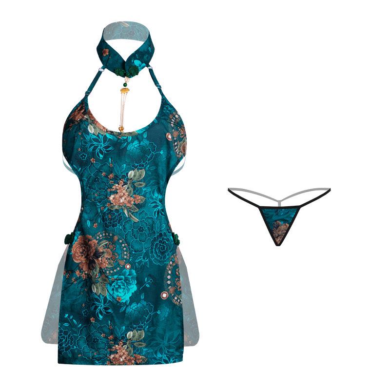 Ensemble Cheongsam Sexy Halter Fendu Dos Nu Col Montant 9298