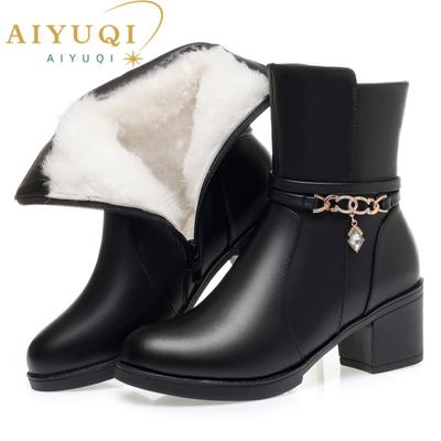 Women Snow Boots Winter Genuine Leather Women Ankle Boots Round Toe Large Size Wool Women's Short Booties
