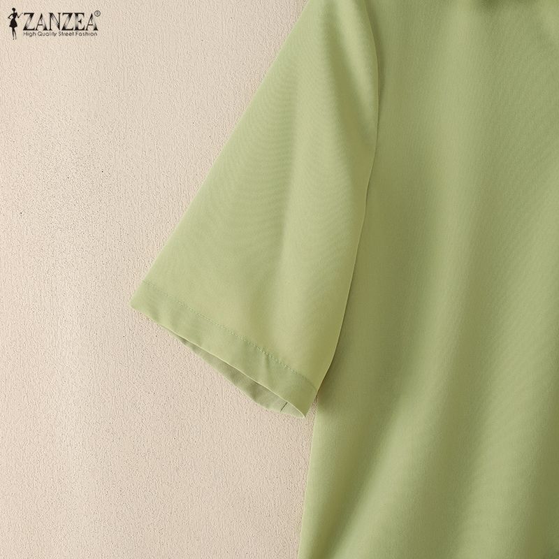ZANZEA Damen Umlegekragen Locker Lässig Halbarm Bluse
