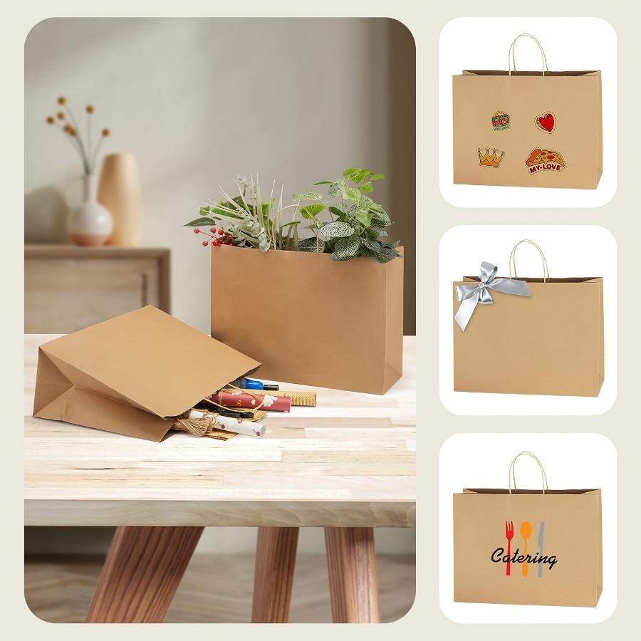 Große Geschenktüten aus Kraftpapier mit Henkeln, Umweltfreundliche braune Einkaufstüten für Einzelhandelsgeschäfte, Kleinunternehmen und Partyzubehör