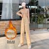 GMXIA Fleece Plaid Pants Women's Autumn and Winter Thickened High-waisted Slimming Straight Leg Casual Floor Wide Leg Pants
