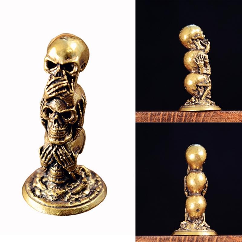 Mysterious Skull Brass Figurine Halloween Theme Decoration for Teas Table Bookshelf Brass Materials Ornament
