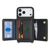 For iPhone 17 Pro Case with Lanyard/Mirror/Card Holder Grids Pattern RFID Blocking Phone Cover