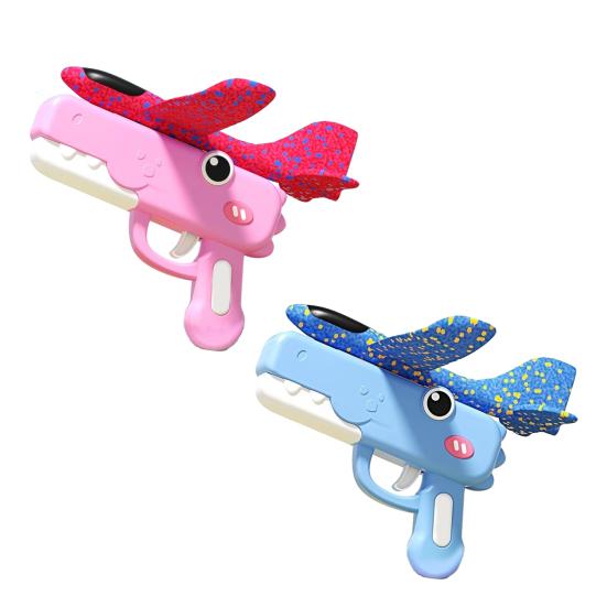 Handheld Foam Airplane Launcher with Dinosaur Design Outdoor Flying Toy for Kids 8-15m Range Lightweight Fun Gift for Boys Girls