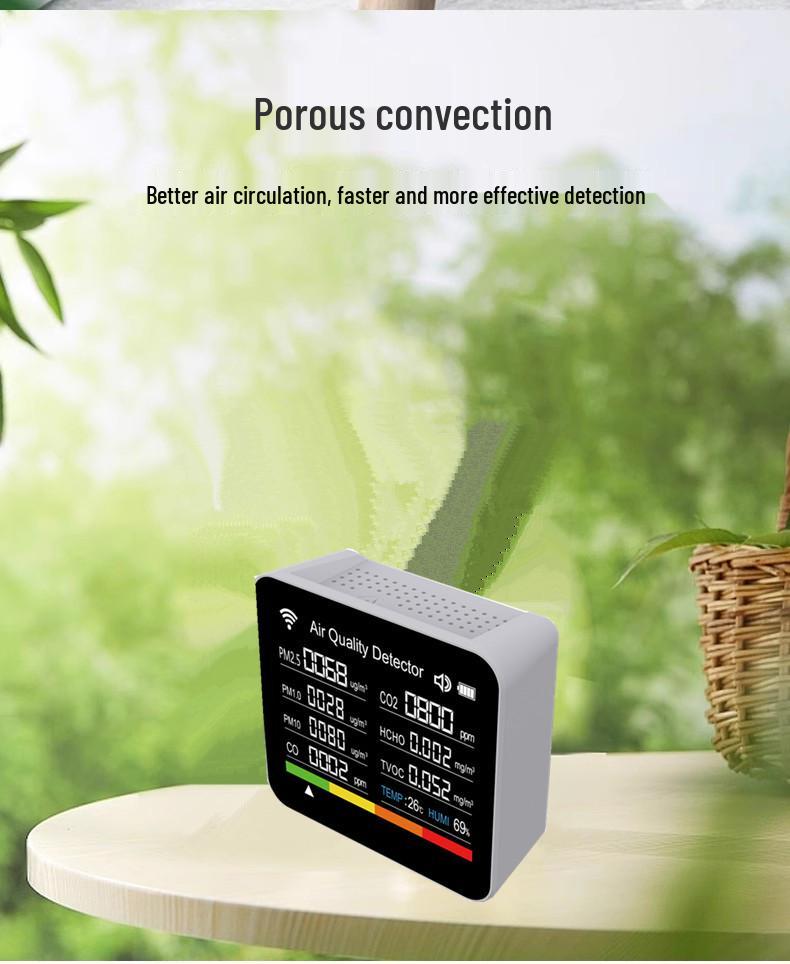 2Co10 14-in-1 Smart Air Detector with App & WiFi - Monitors CO2, CO, PM2.5, Formaldehyde, TVOC