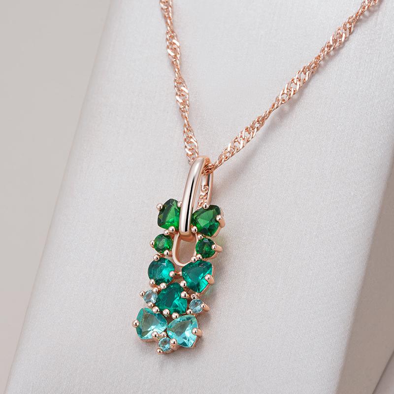 Shiny Green Natural Zircon Pendant Necklace For Women Trend  Rose Gold Color Bride Wedding Fine Jewelry Crystal Gift